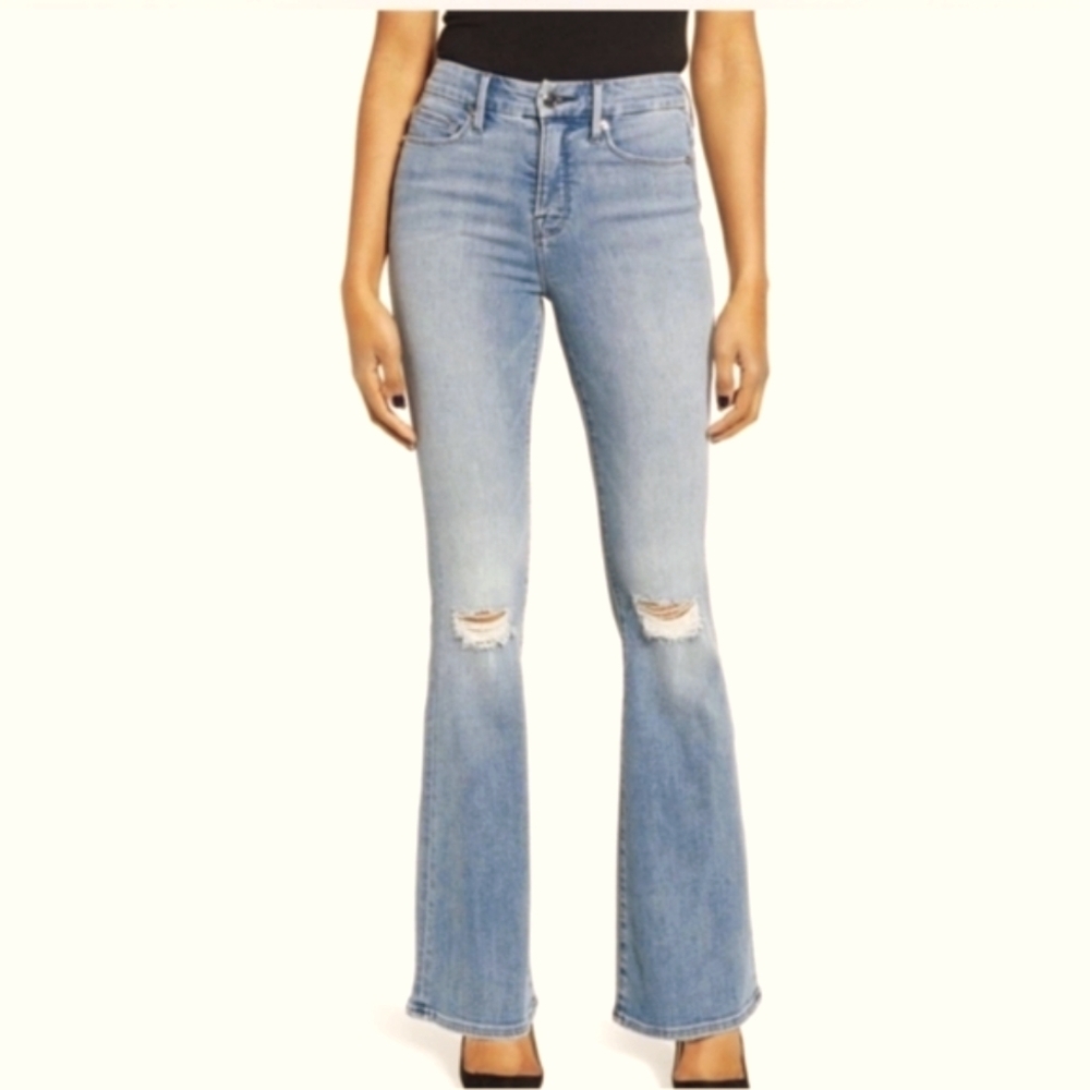 Good American good flare jeans distressed blue denim jeans size 22